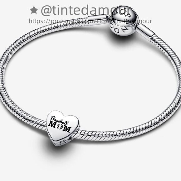 Pandora Engravable Baseball Mom Heart Charm - Picture 2 of 2